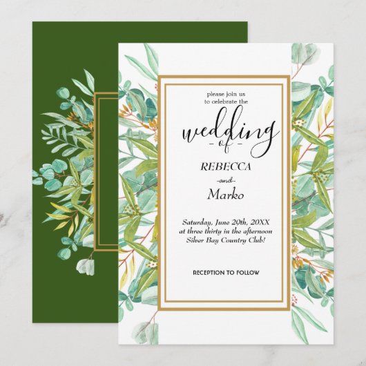 Schöne, elegante Eukalyptus-Blätter Einladung (Vorne/Hinten)