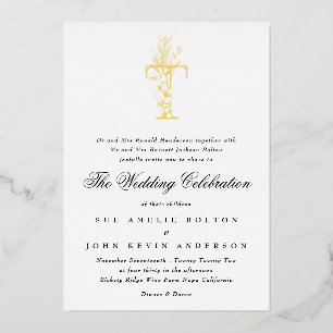 Schöne elegante florale GOLD-Monogramm-Hochzeit Folieneinladung