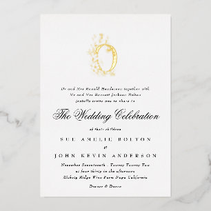Schöne elegante florale GOLD-Monogramm-Hochzeit Folieneinladung