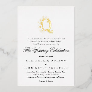 Schöne elegante florale GOLD-Monogramm-Hochzeit Folieneinladung