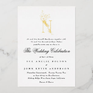 Schöne elegante florale GOLD-Monogramm-Hochzeit Folieneinladung