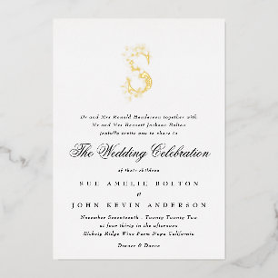 Schöne elegante florale GOLD-Monogramm-Hochzeit Folieneinladung