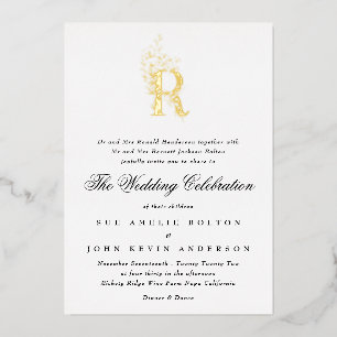 Schöne elegante florale GOLD-Monogramm-Hochzeit Folieneinladung