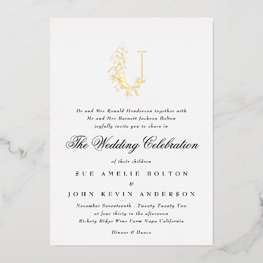 Schöne Elegante GOLD Monogram Wedding Folieneinladung (Vorderseite)