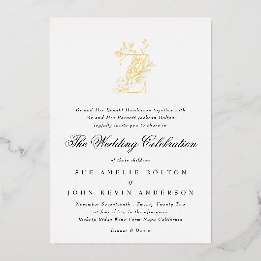 Schöne Elegante GOLD Monogram Wedding Folieneinladung (Vorderseite)