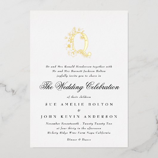 Schöne Elegante GOLD Monogram Wedding Folieneinladung (Vorderseite)