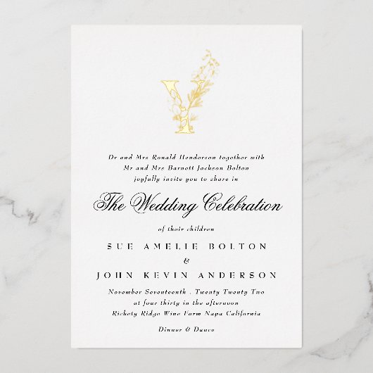 Schöne Elegante GOLD Monogram Wedding Folieneinladung (Vorderseite)