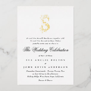 Schöne Elegante GOLD Monogram Wedding Folieneinladung
