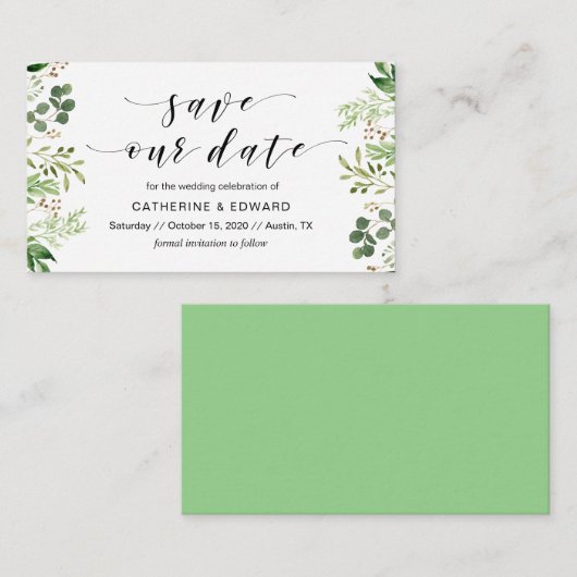 Schöne, elegante Grünanlage, Schwarz, Save the Dat Begleitkarte (Vorne/Hinten)