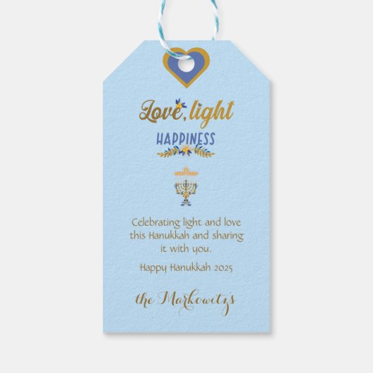 Schöne elegante hellblaue Hanukkah Geschenkanhänger (Rückseite)