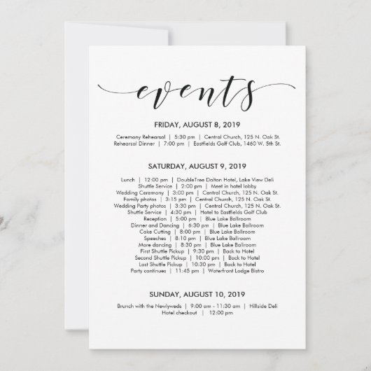 Schöne elegante Hochzeittimeline-/routen-Karte Einladung (Vorderseite)