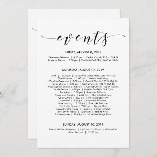 Schöne elegante Hochzeittimeline-/routen-Karte Einladung (Vorne/Hinten)