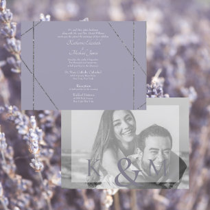 Schöne elegante lila Foto-Hochzeit III  Einladung