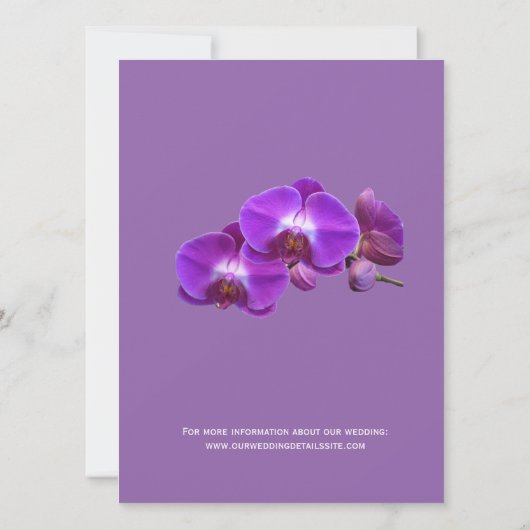 Schöne, elegante, lila Orchideen-Blume Hochzeit Einladung (Rückseite)