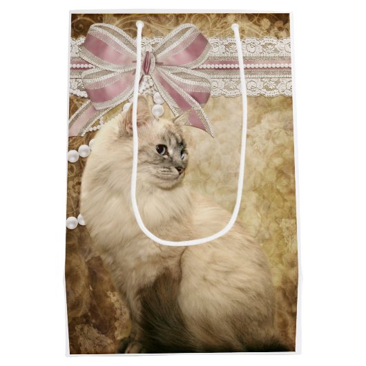 Schöne elegante Miezekatzekatze Mittlere Geschenktüte (Rückseite)