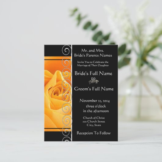 Schöne elegante Orange Rose Einladung zur Hochzeit (Stehend Vorderseite)