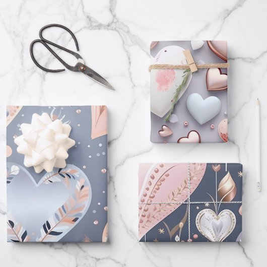 Schöne Elegante Pastel Hearts Geschenkpapier Set (Vorderseite)