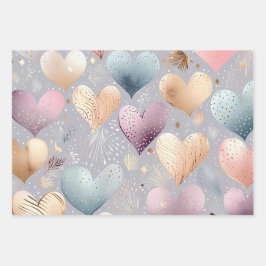 Schöne Elegante Pastel Hearts Geschenkpapier Set