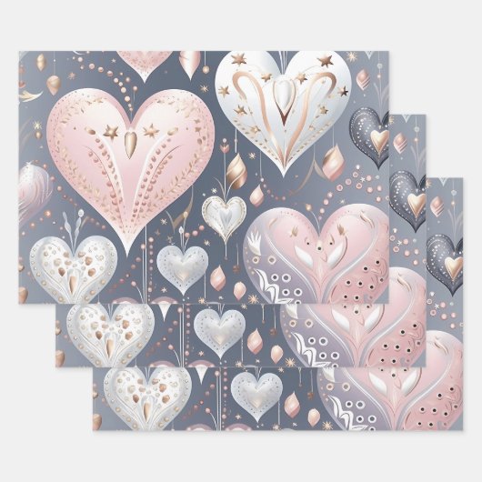 Schöne Elegante Pastel Hearts Geschenkpapier Set (Set)