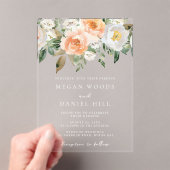 Schöne Elegante Peach & White Floral Wedding Acryleinladungen (Insitu (Handheld))