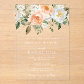 Schöne Elegante Peach & White Floral Wedding Acryleinladungen (Vorderseite)