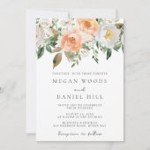 Schöne Elegante Peach & White Floral Wedding Einladung (Vorderseite)