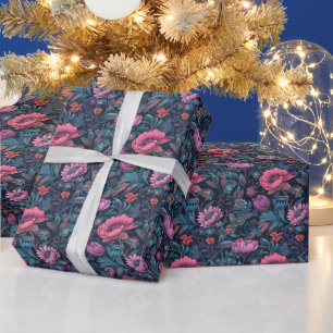 Schöne elegante rosa schwarze Vintage-Blumen Geschenkpapier