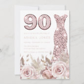 Schöne Elegante Rose Blush Dress 90. Geburtstag Einladung (Vorderseite)