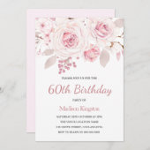 Schöne Elegante Rose Frauen 60. Geburtstag Einladung (Vorne/Hinten)