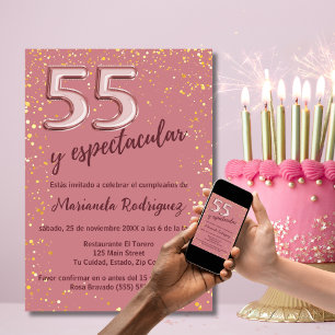 Schöne Elegante Roségoldene 55. Geburtstags-Spanis Einladung