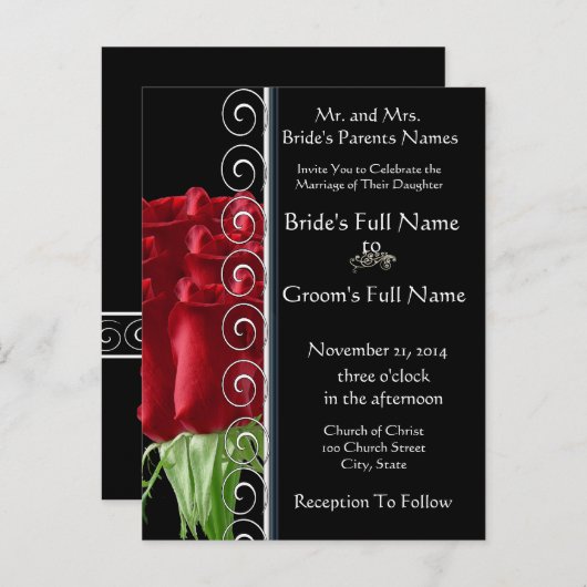Schöne Elegante Rote Rose Hochzeit Einladung (Vorne/Hinten)