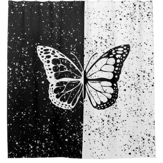 Schöne Elegante Schmetterling Schwarz-weiße Nacht Duschvorhang (Vorderseite)