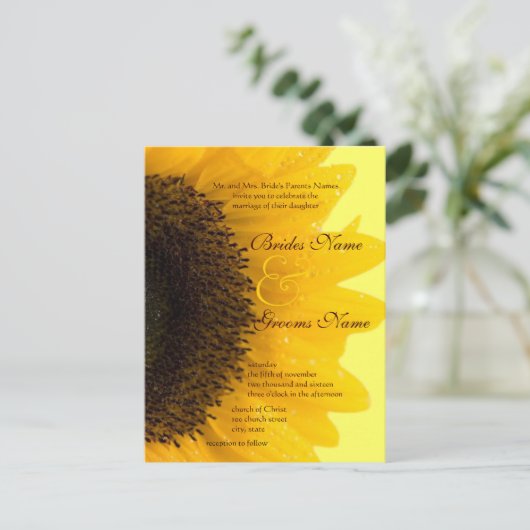 Schöne elegante Sonnenblume Einladung (Stehend Vorderseite)