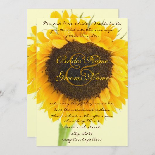 Schöne elegante Sonnenblume Einladung (Vorne/Hinten)