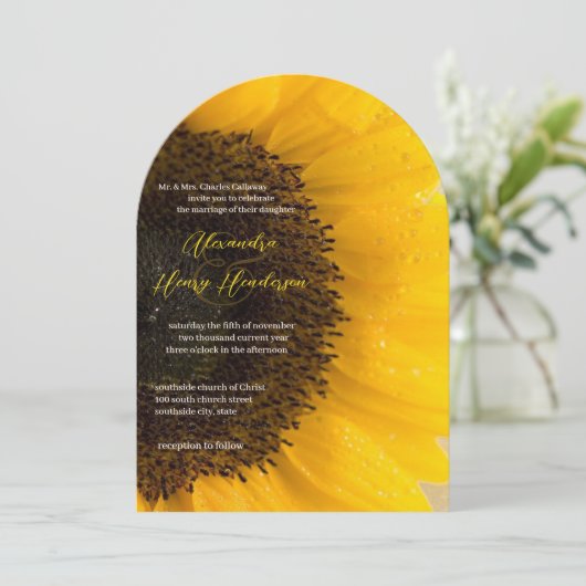 Schöne elegante Sonnenblume Einladung (Stehend Vorderseite)