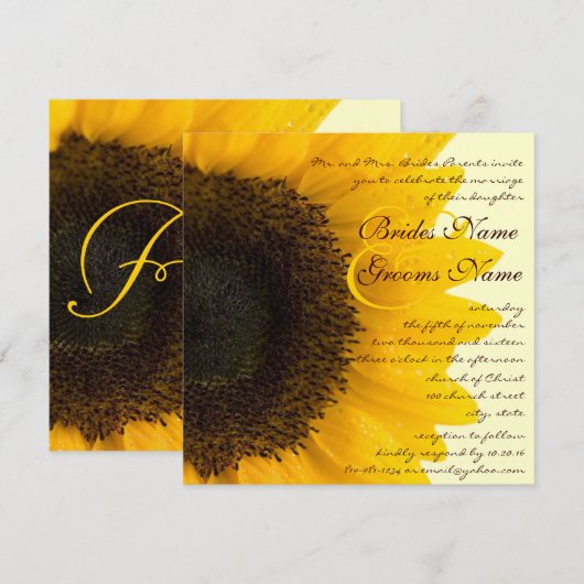 Schöne elegante Sonnenblume Einladung (Vorne/Hinten)
