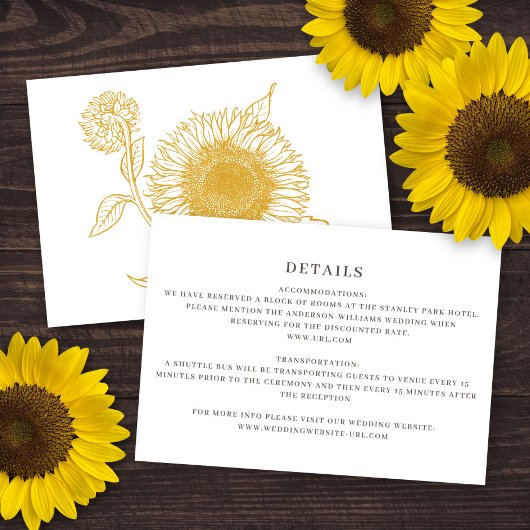 Schöne elegante Sonnenblumen Herbsthochzeit Begleitkarte