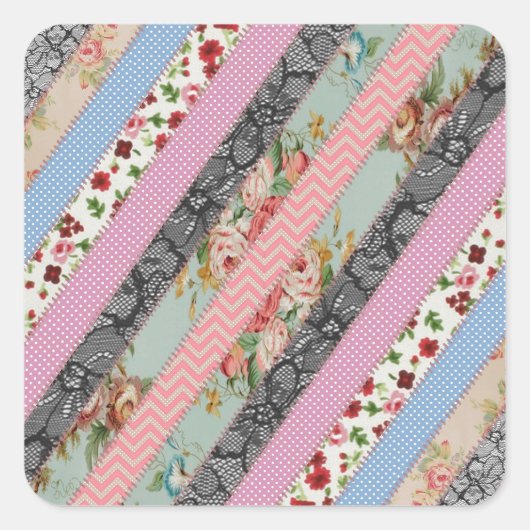Schöne elegante Stoffmuster Streifen Stift Quadratischer Aufkleber (Vorderseite)