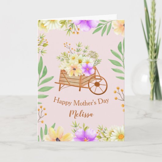 Schöne elegante Wildblumen Rosa Muttertag Karte (Vorderseite)