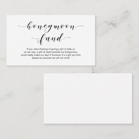 Schöne Eleganz, Black Script Honeymoon Fund Begleitkarte (Vorne/Hinten)