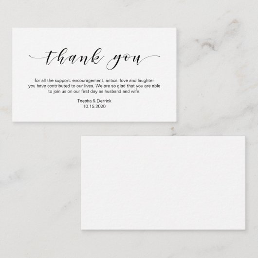 Schöne Eleganz, in Schwarz, Hochzeit Vielen Dank Begleitkarte (Vorne/Hinten)