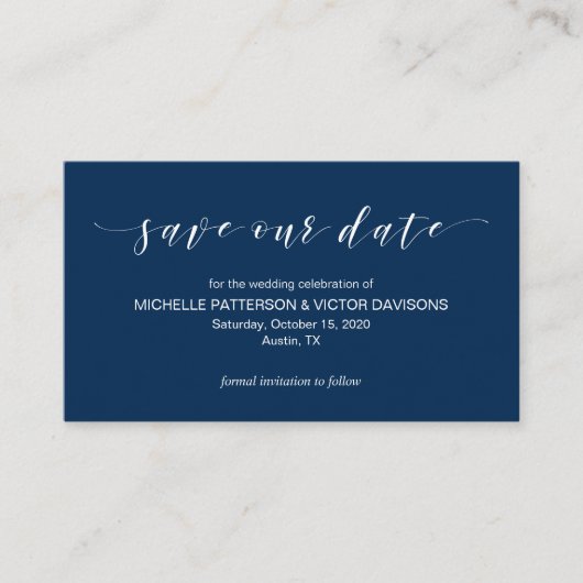 Schöne Eleganz, Navy Blue, Save the Date Begleitkarte (Vorderseite)