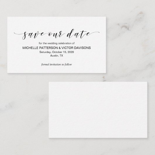 Schöne Eleganz, Schwarz, Save the Date Begleitkarte (Vorne/Hinten)