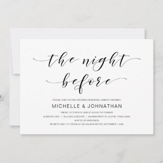 Schöne Eleganz, Schwarze Schrift, Probe Dinner Einladung (Vorderseite)