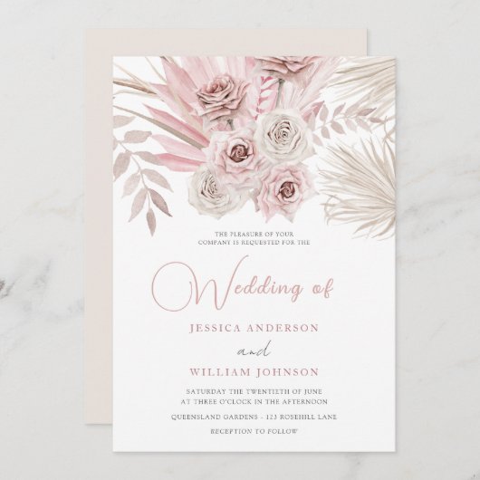 Schöne Elfenbein & Dusty Rose Bohemische Hochzeit Einladung (Vorne/Hinten)