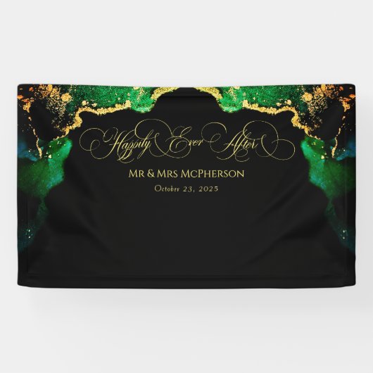 Schöne Emerald Black Gold Hochzeit Hintergrund Banner (Horizontal)