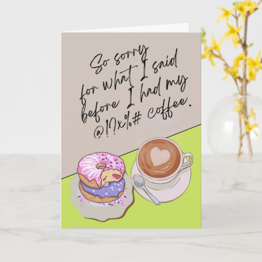 Schöne Entschuldigung mit Kaffee und Doughnut Karte (Gelbe Blume)