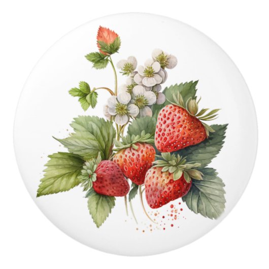 Schöne Erdbeeren Keramikknauf (Vorderseite)