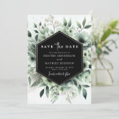 Schöne, erdige Blume sage Green Wedding Save The Date (Stehend Vorderseite)