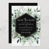 Schöne, erdige Blume sage Green Wedding Save The Date (Vorne/Hinten)